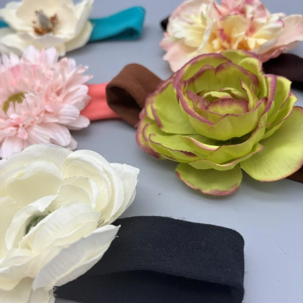 5 Pc. Large Flower Hair Bow on Knit Headband Lot Gift Set Baby‎ Girl